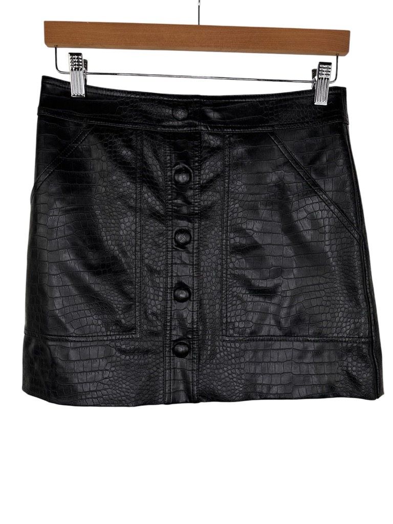 Veronica Beard Delfina Black Croc Embossed Vegan Leather Mini Skirt Sz 4